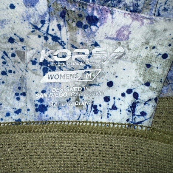 Korsa Road Runner Sports Bra Womens Medium Lilac Print Hypnotic Strappy Athletic - Picture 5 of 8